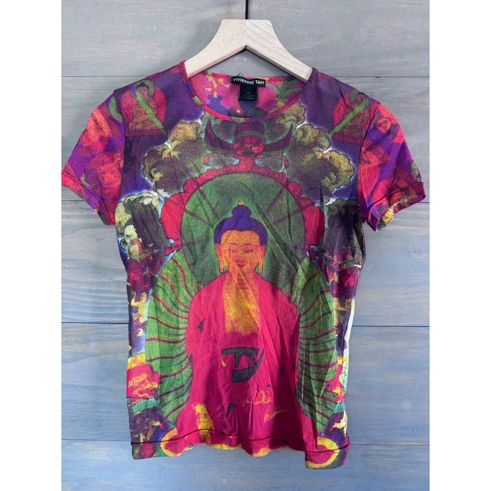 Vivienne Tam 1997 Archival Buddha Mesh Top Rare Vintage 90s‎ Short Sleeve Tee 2